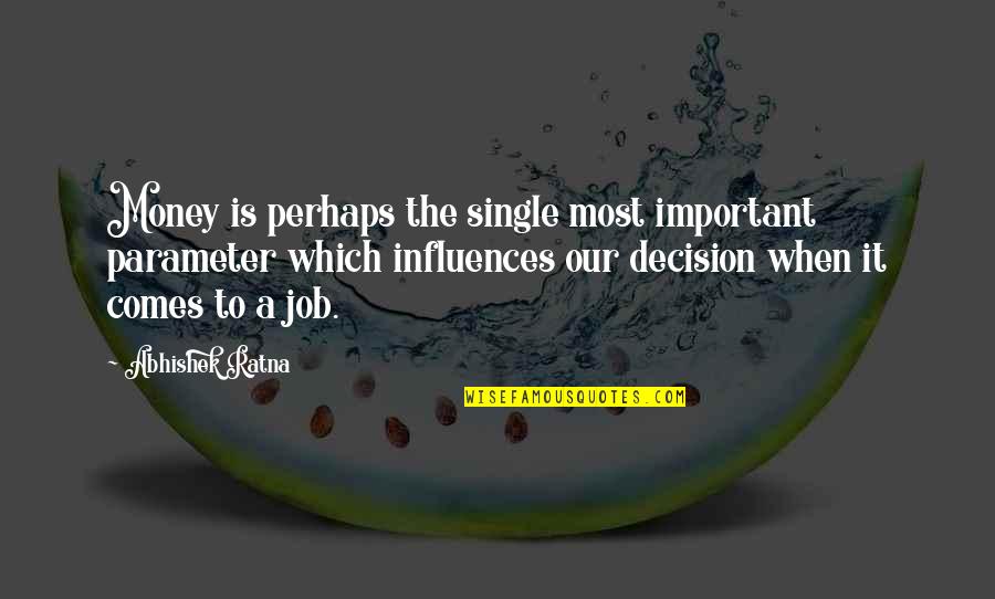 Money Important Quotes By Abhishek Ratna: Money is perhaps the single most important parameter