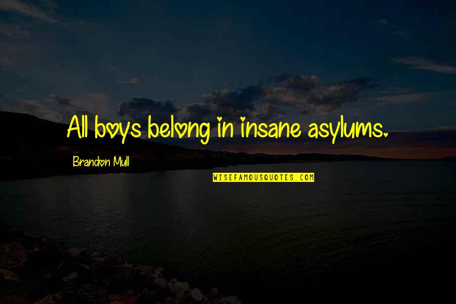 Money Shortage Quotes By Brandon Mull: All boys belong in insane asylums.