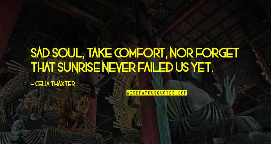 Moneyou Go Quotes By Celia Thaxter: Sad soul, take comfort, nor forget That sunrise