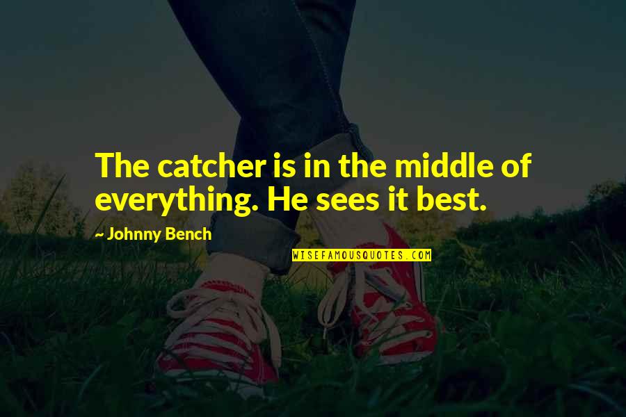 Mongoloid Baby Quotes By Johnny Bench: The catcher is in the middle of everything. Mongoloid Baby Quotes By Johnny Bench: The catcher is in the middle of everything.