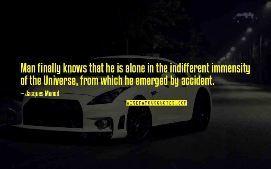 Monod Quotes By Jacques Monod: Man finally knows that he is alone in