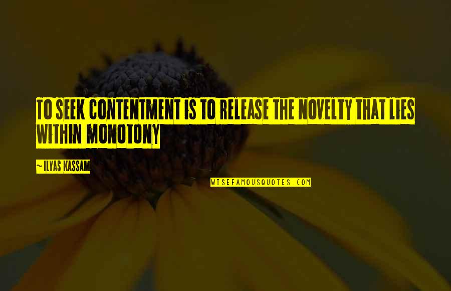 Monotony Quotes By Ilyas Kassam: To seek contentment is to release the novelty