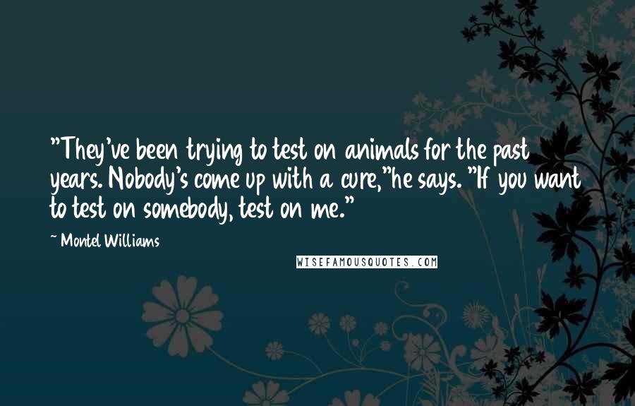 Montel Williams quotes: "They've been trying to test on animals for the past 50 years. Nobody's come up with a cure,"he says. "If you want to test on somebody, test on me."