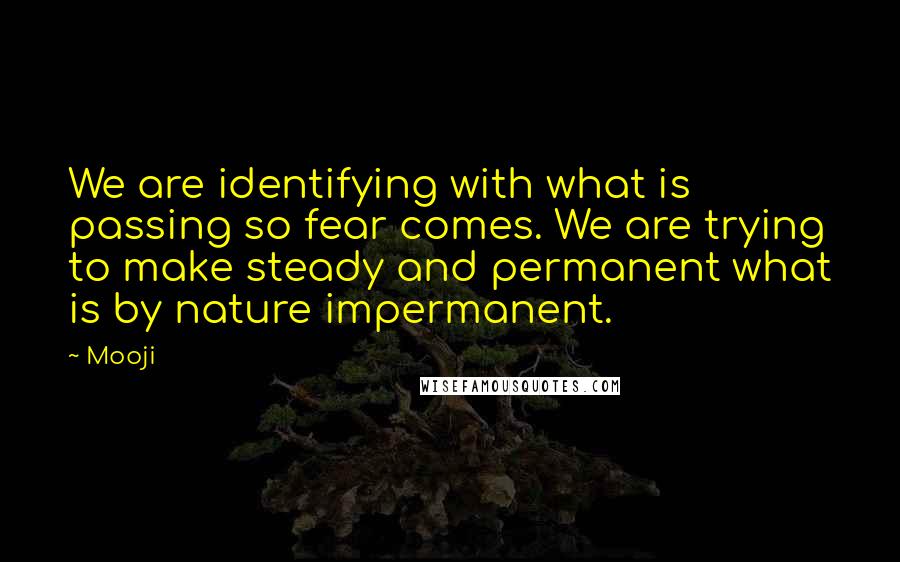 Mooji quotes: We are identifying with what is passing so fear comes. We are trying to make steady and permanent what is by nature impermanent.