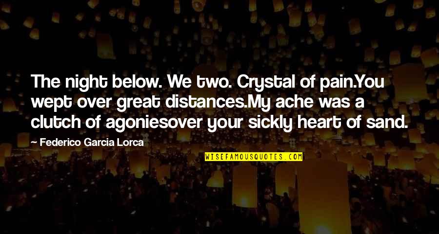 Moon Goodreads Quotes By Federico Garcia Lorca: The night below. We two. Crystal of pain.You