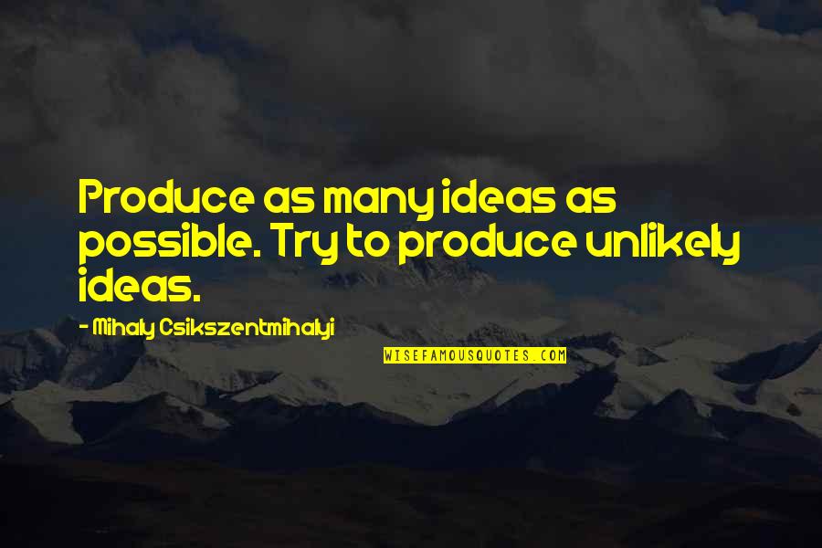 Moondance Adventures Quotes By Mihaly Csikszentmihalyi: Produce as many ideas as possible. Try to