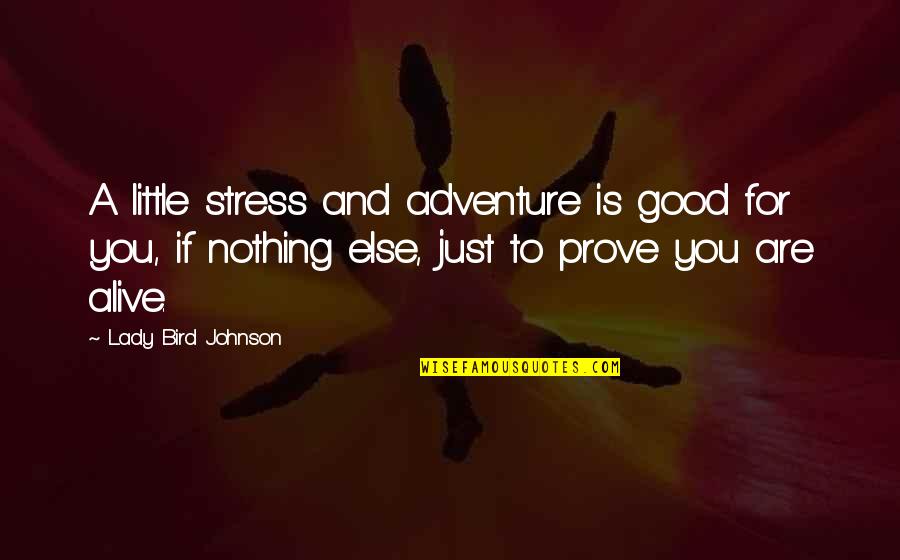 Moralistic Democracy Quotes By Lady Bird Johnson: A little stress and adventure is good for Moralistic Democracy Quotes By Lady Bird Johnson: A little stress and adventure is good for