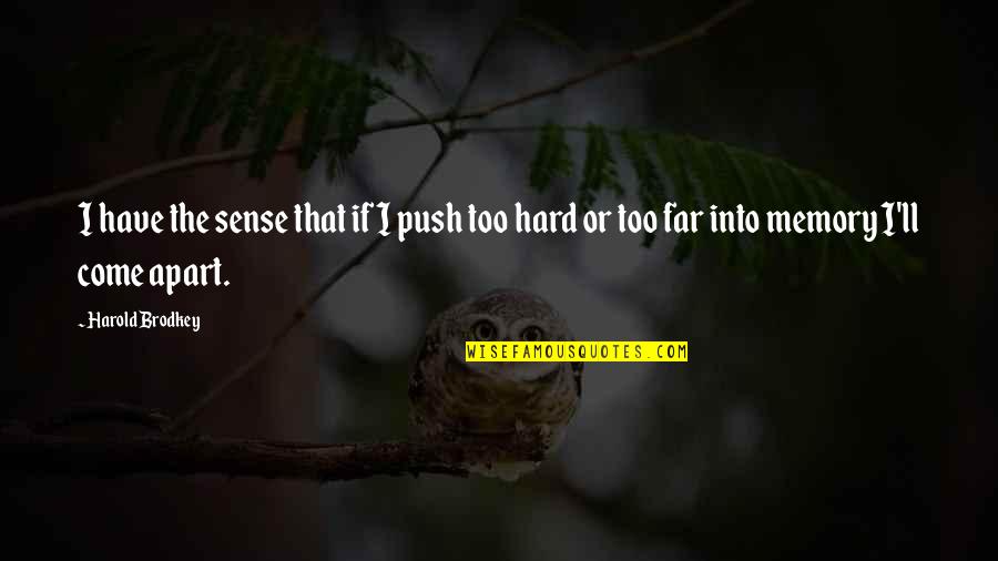 More Memories To Come Quotes By Harold Brodkey: I have the sense that if I push