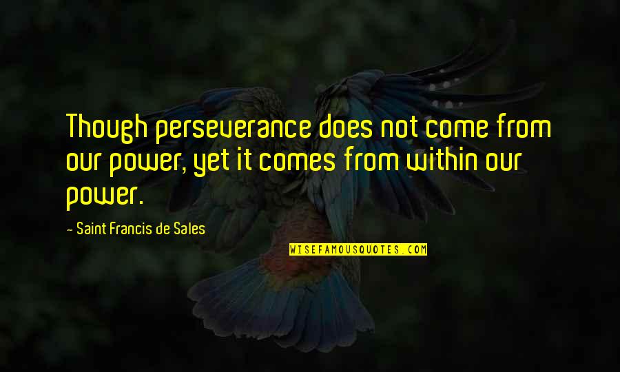More Sales To Come Quotes By Saint Francis De Sales: Though perseverance does not come from our power,