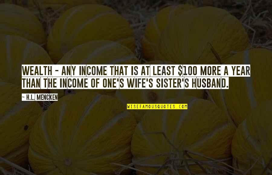More Than One Wife Quotes By H.L. Mencken: Wealth - any income that is at least