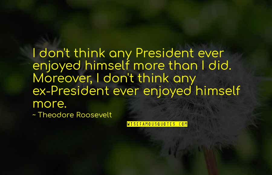 Moreover Quotes By Theodore Roosevelt: I don't think any President ever enjoyed himself