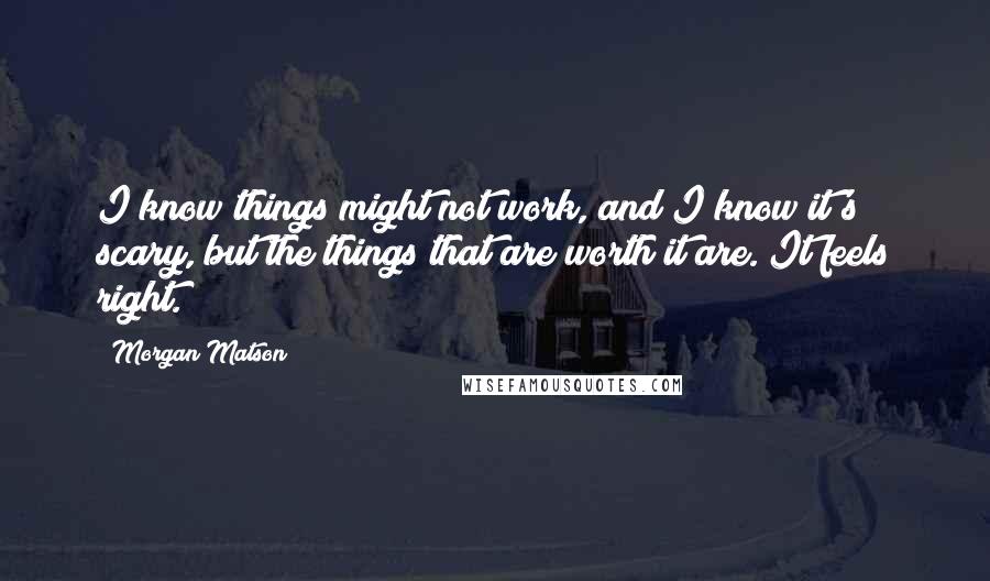 Morgan Matson quotes: I know things might not work, and I know it's scary, but the things that are worth it are. It feels right.