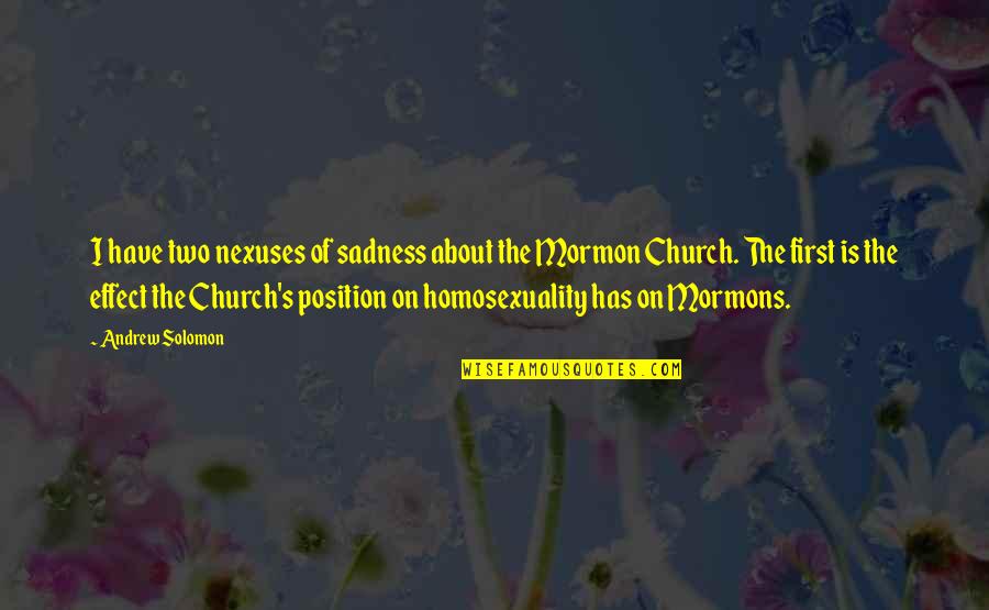 Mormons Quotes By Andrew Solomon: I have two nexuses of sadness about the