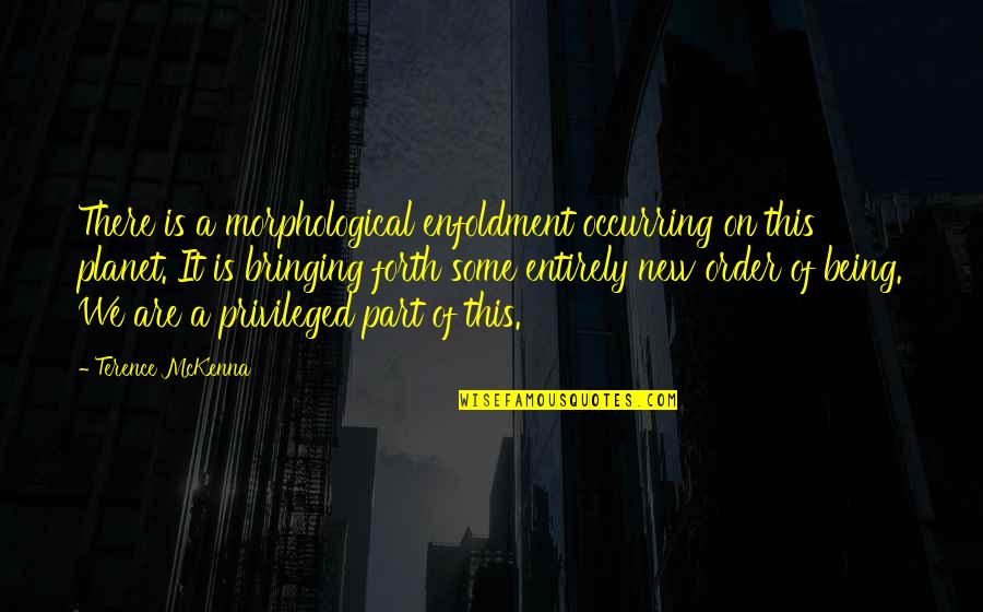 Morphological Quotes By Terence McKenna: There is a morphological enfoldment occurring on this