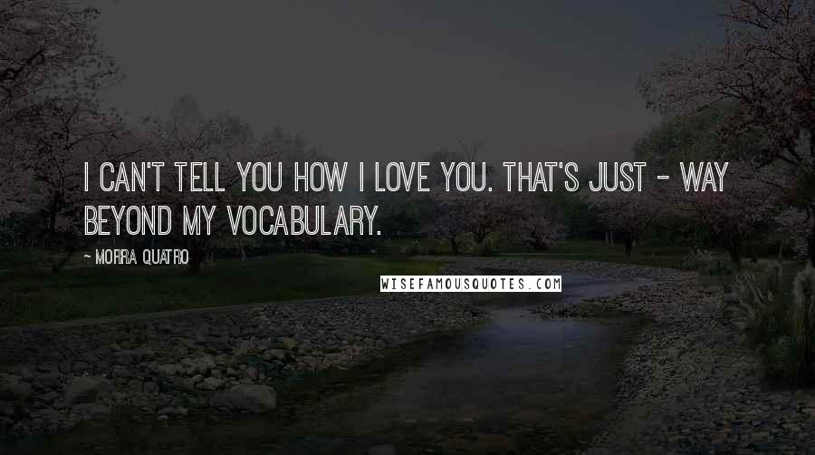 Morra Quatro quotes: I can't tell you how I love you. That's just - way beyond my vocabulary.