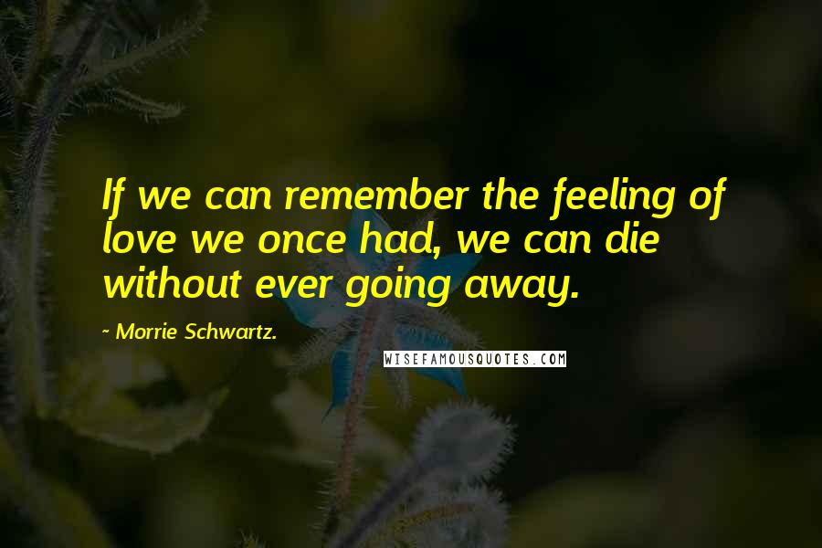 Morrie Schwartz. quotes: If we can remember the feeling of love we once had, we can die without ever going away.