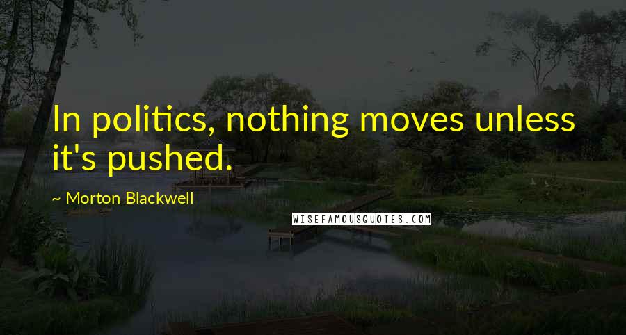 Morton Blackwell quotes: In politics, nothing moves unless it's pushed.