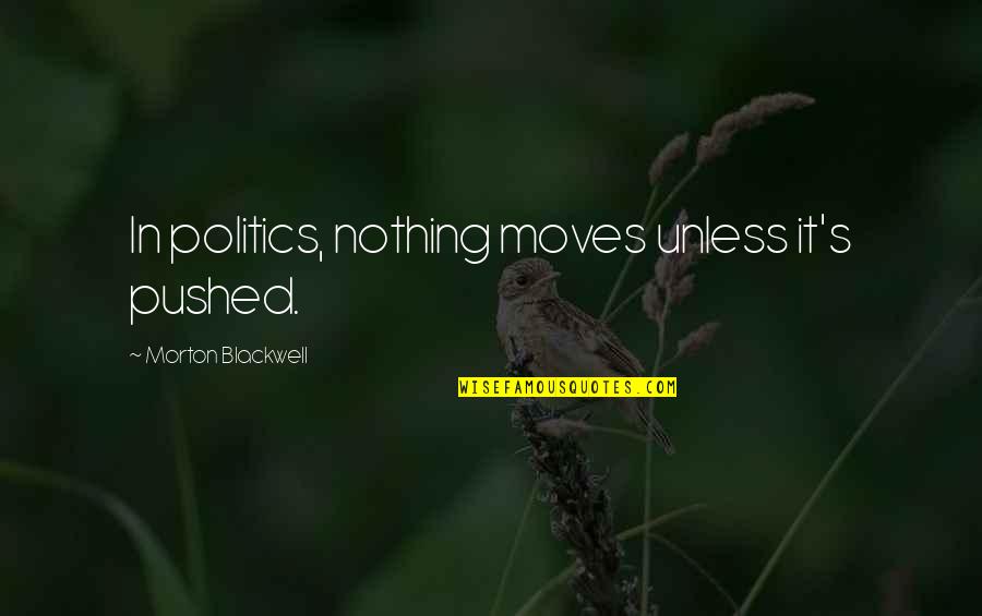 Morton Blackwell Quotes By Morton Blackwell: In politics, nothing moves unless it's pushed.