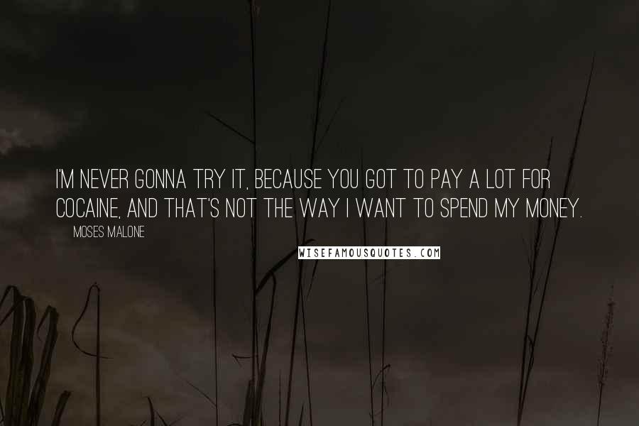 Moses Malone quotes: I'm never gonna try it, because you got to pay a lot for cocaine, and that's not the way I want to spend my money.