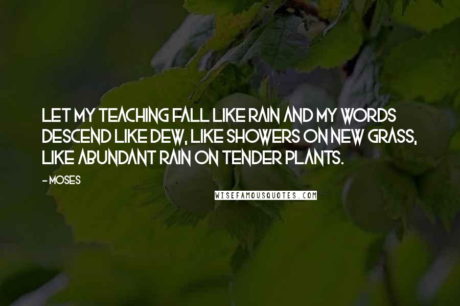 Moses quotes: Let my teaching fall like rain and my words descend like dew, like showers on new grass, like abundant rain on tender plants.