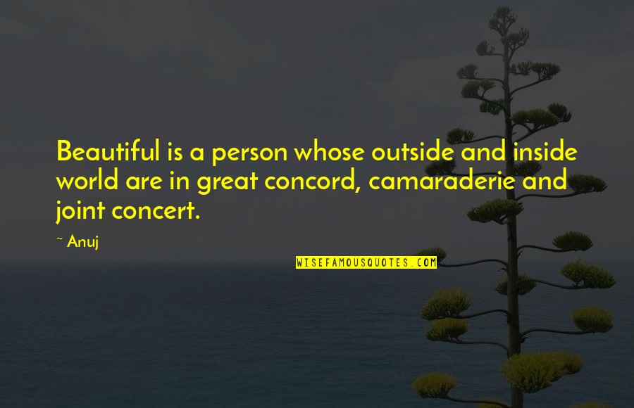 Most Beautiful Person In The World Quotes By Anuj: Beautiful is a person whose outside and inside