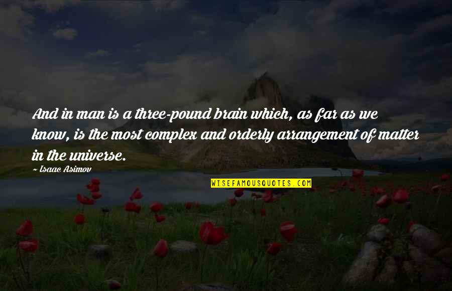 Most Complex Quotes By Isaac Asimov: And in man is a three-pound brain which,