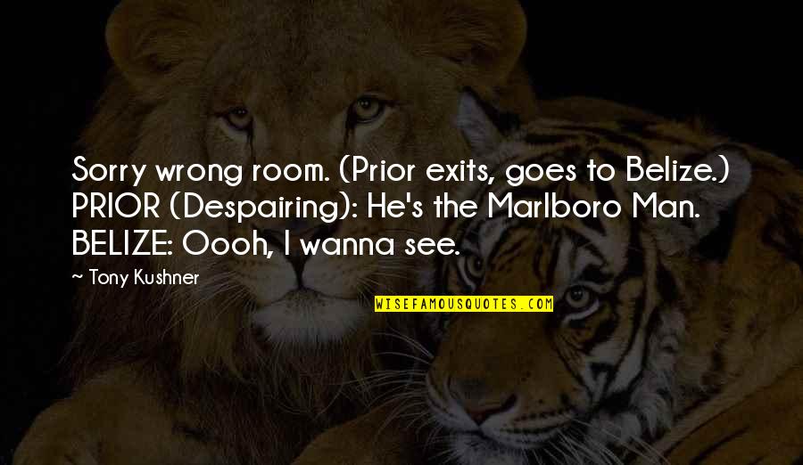 Most Despairing Quotes By Tony Kushner: Sorry wrong room. (Prior exits, goes to Belize.)