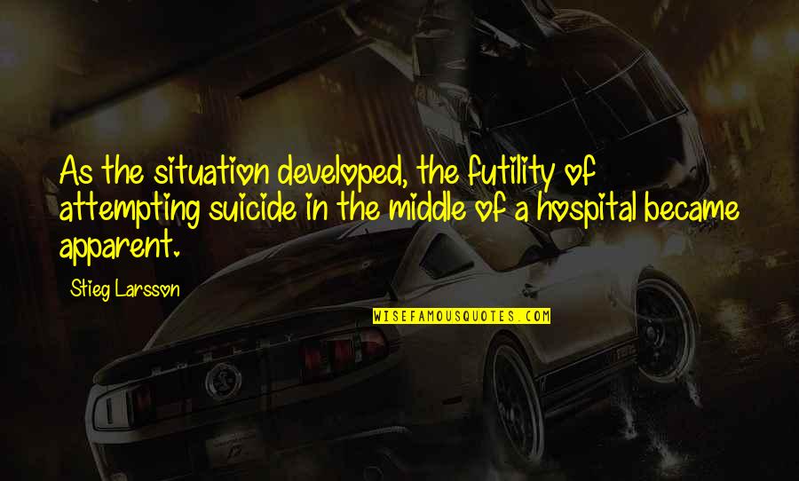 Most Famous Dream Smp Quotes By Stieg Larsson: As the situation developed, the futility of attempting