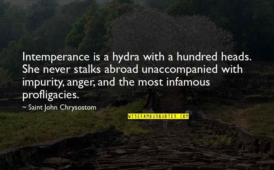 Most Infamous Quotes By Saint John Chrysostom: Intemperance is a hydra with a hundred heads.