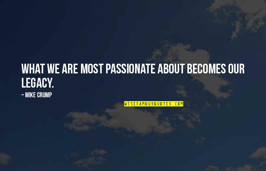 Most Passionate Quotes By Mike Crump: What we are most passionate about becomes our