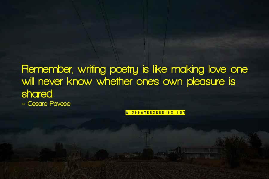 Most Shared Love Quotes By Cesare Pavese: Remember, writing poetry is like making love: one