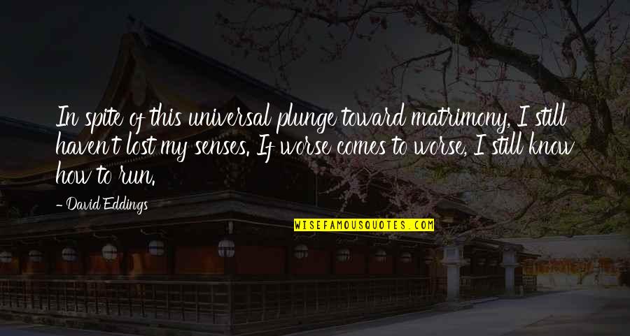 Most Tear Jerking Quotes By David Eddings: In spite of this universal plunge toward matrimony,