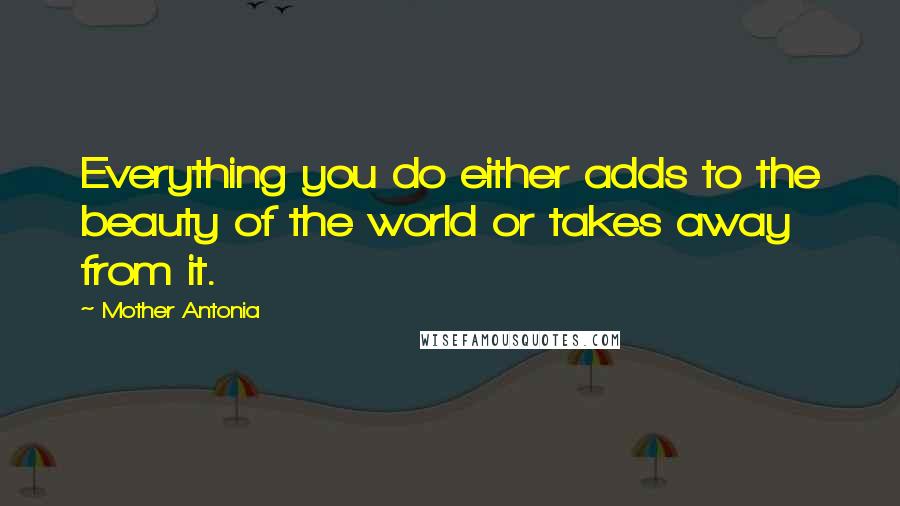 Mother Antonia quotes: Everything you do either adds to the beauty of the world or takes away from it.