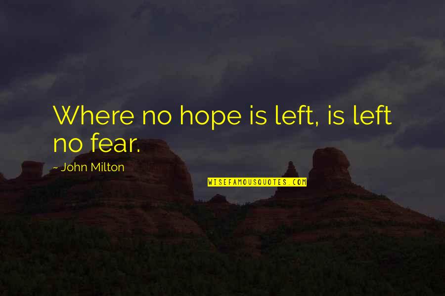 Mother Wishes Quotes By John Milton: Where no hope is left, is left no Mother Wishes Quotes By John Milton: Where no hope is left, is left no
