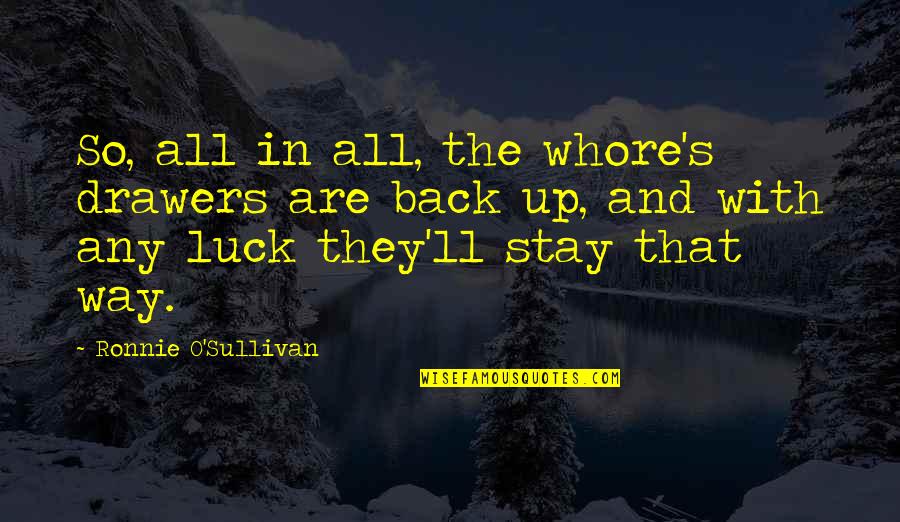 Motherly Wisdom Quotes By Ronnie O'Sullivan: So, all in all, the whore's drawers are