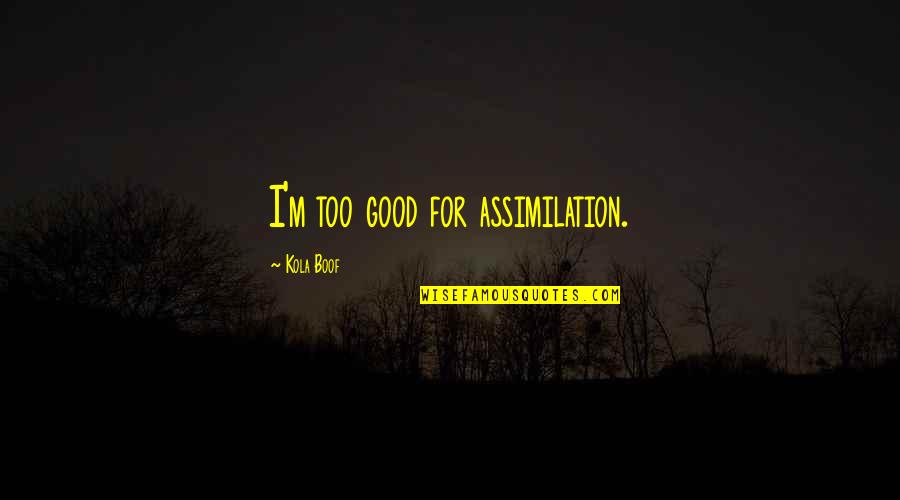 Motivational Annoyed Quotes By Kola Boof: I'm too good for assimilation.