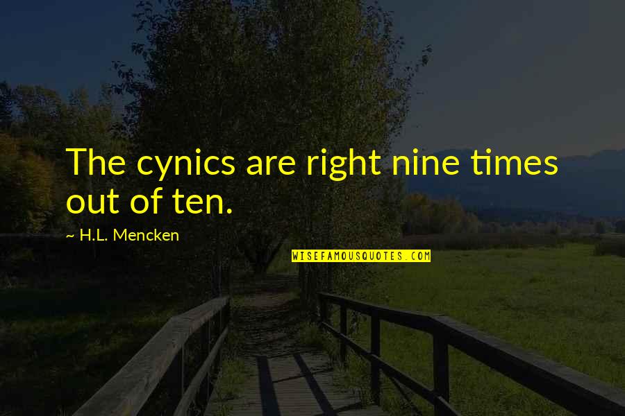 Motivational Tutoring Quotes By H.L. Mencken: The cynics are right nine times out of Motivational Tutoring Quotes By H.L. Mencken: The cynics are right nine times out of