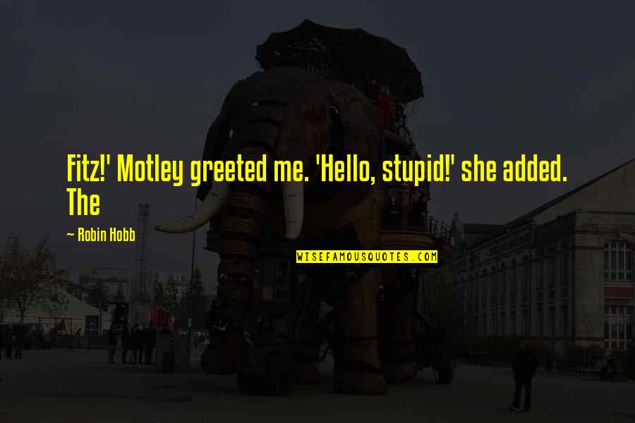 Motley Quotes By Robin Hobb: Fitz!' Motley greeted me. 'Hello, stupid!' she added.