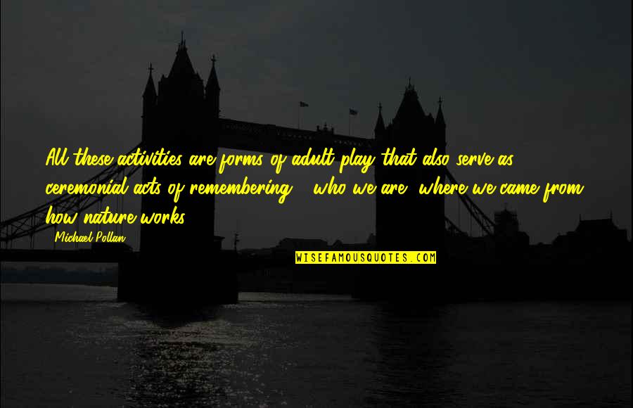 Mountbatten School Quotes By Michael Pollan: All these activities are forms of adult play Mountbatten School Quotes By Michael Pollan: All these activities are forms of adult play