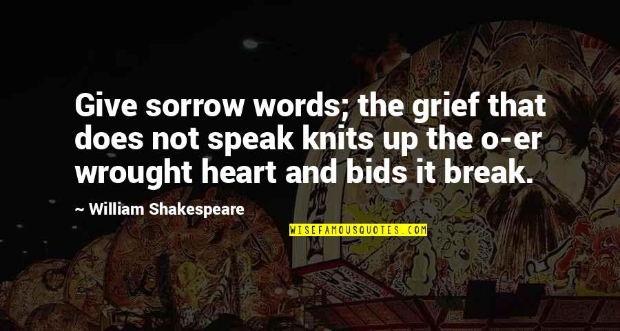 Mourning The Loss Quotes By William Shakespeare: Give sorrow words; the grief that does not Mourning The Loss Quotes By William Shakespeare: Give sorrow words; the grief that does not
