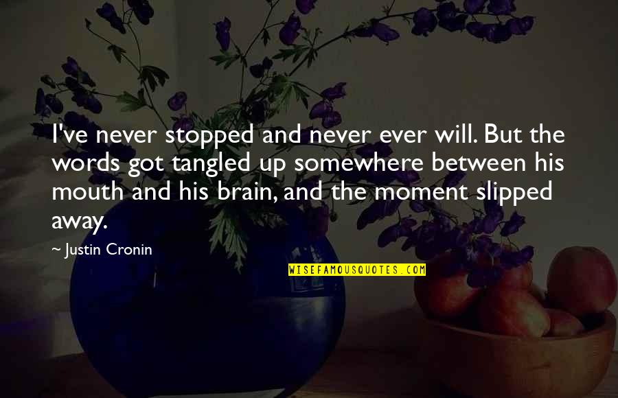 Mouth And Words Quotes By Justin Cronin: I've never stopped and never ever will. But