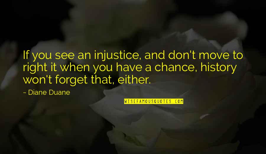 Move On But Don't Forget Quotes By Diane Duane: If you see an injustice, and don't move