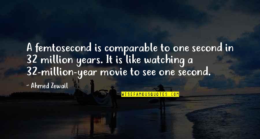 Movie Watching Quotes By Ahmed Zewail: A femtosecond is comparable to one second in