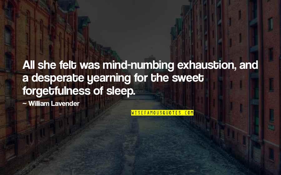 Movie Writer Quotes By William Lavender: All she felt was mind-numbing exhaustion, and a Movie Writer Quotes By William Lavender: All she felt was mind-numbing exhaustion, and a