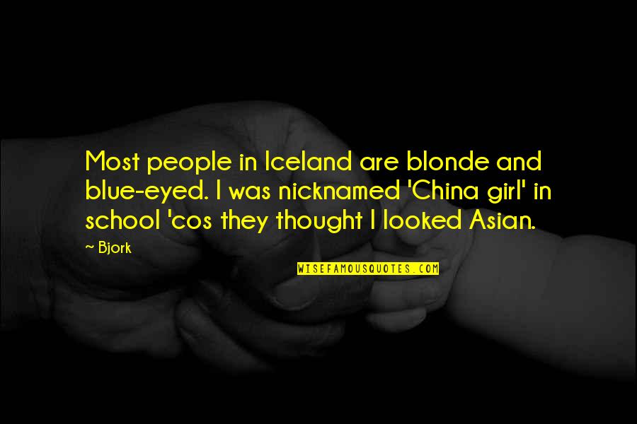Mr Knightowl Quotes By Bjork: Most people in Iceland are blonde and blue-eyed. Mr Knightowl Quotes By Bjork: Most people in Iceland are blonde and blue-eyed.