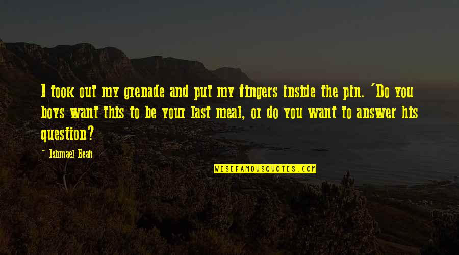 Mr Pin Quotes By Ishmael Beah: I took out my grenade and put my Mr Pin Quotes By Ishmael Beah: I took out my grenade and put my