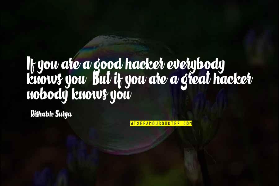 Mr. Surya Quotes By Rishabh Surya: If you are a good hacker everybody knows