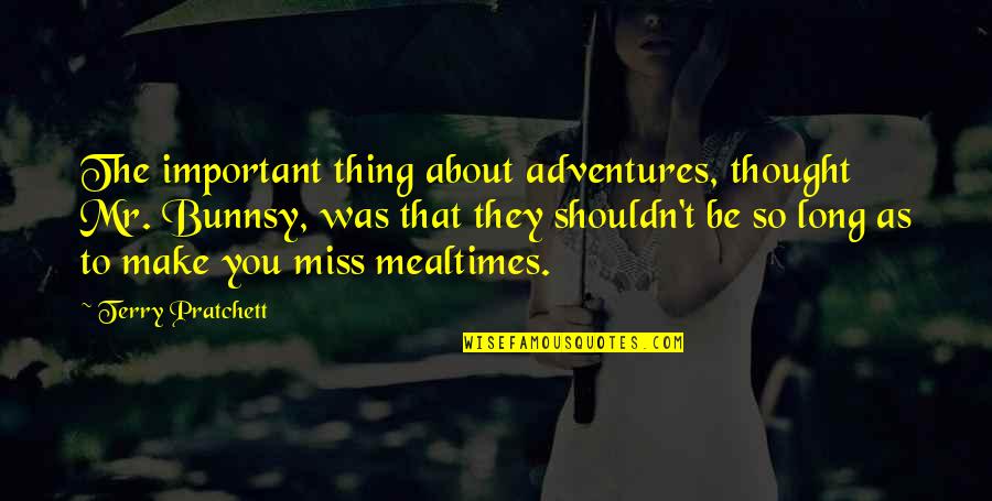 Mr Teatime Quotes By Terry Pratchett: The important thing about adventures, thought Mr. Bunnsy, Mr Teatime Quotes By Terry Pratchett: The important thing about adventures, thought Mr. Bunnsy,