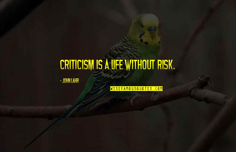 Mraveni Te Tachov Quotes By John Lahr: Criticism is a life without risk.