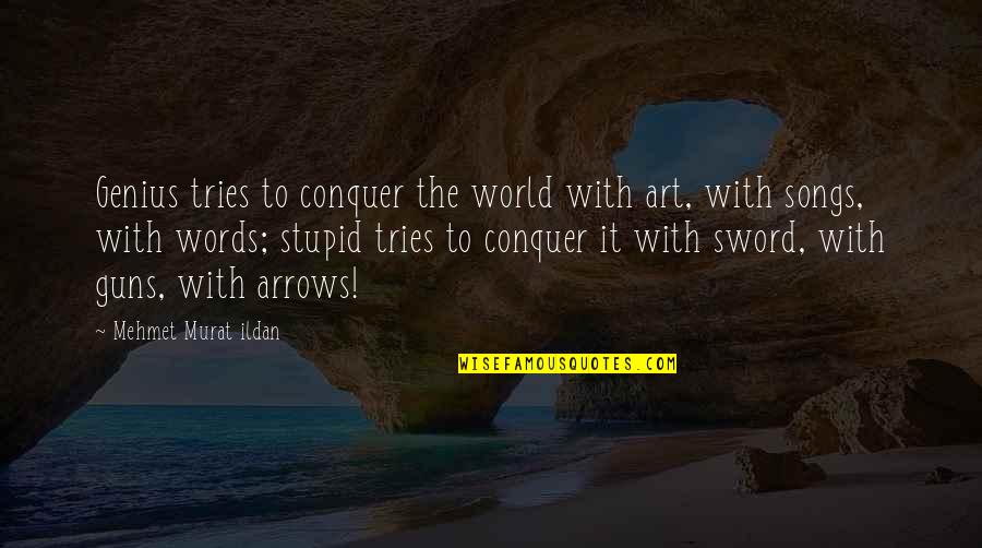 Mrs. Sturak Quotes By Mehmet Murat Ildan: Genius tries to conquer the world with art,